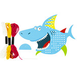 Knutselset Borduren / Kruissteek - Haai - Draad & Naald - Blauw - Hobby DIY Kind 3+ - 22.3x16.7cm