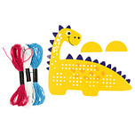 Knutselset Borduren / Kruissteek - Dinosaurus - Draad & Naald - Geel - Hobby DIY Kind 3+ - 19.5x16cm