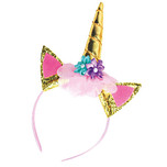 Diadeem Unicorn DIY - Hobby & Creatief - Diadeem/Glitters/Goudkleurige Hoorn/Bloemen/Tulle - 20x12cm