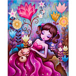 Diamond Painting Set - Jonge Vrouw in Jurk Tussen Bloemen & Slapend Poesje - incl. Pen & Wax - 40x50cm