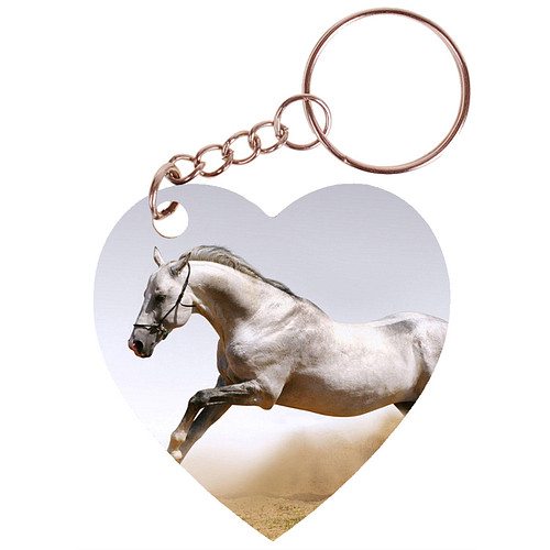 Sleutelhanger hartje 5x5cm - Paard Wit Schimmel Arabier in Galop