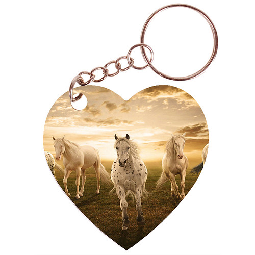Sleutelhanger hartje 5x5cm - Paarden Appaloosa als Groep Sunset