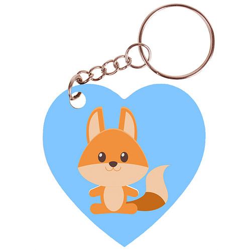 Sleutelhanger hartje 5x5cm - Dieren Getekend  Vos
