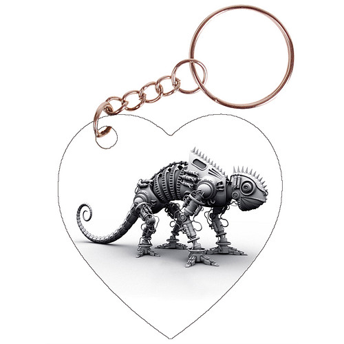 Sleutelhanger hartje 5x5cm - Kameleon Mechanisch Steampunk 