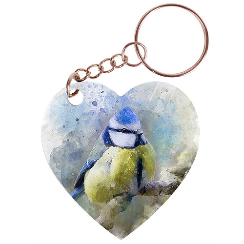 Sleutelhanger hartje 5x5cm - Pimpelmees Aquarel