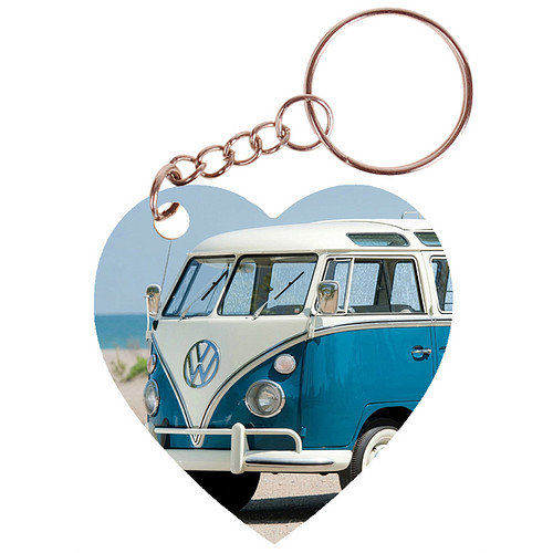 Sleutelhanger hartje 5x5cm - Busje - T1 Blauw - Samba - Oldtimer