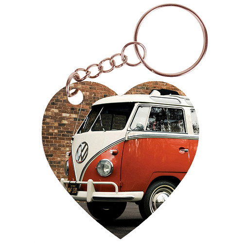 Sleutelhanger hartje 5x5cm - T1 - Samba bus Rood - Oldtimer