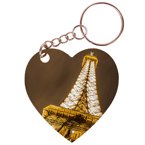 Sleutelhanger hartje 5x5cm - Eifeltoren bij Nacht - Parijs