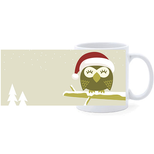 Beker - Kerst Uil op Tak met Sneeuw Illustratie