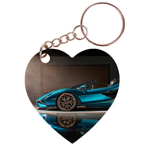 Sleutelhanger hartje 5x5cm - Sportauto Blauw - Supercar