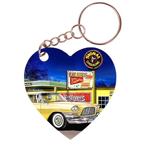 Sleutelhanger hartje 5x5cm - Amerikaanse Auto Route 66 Tekening