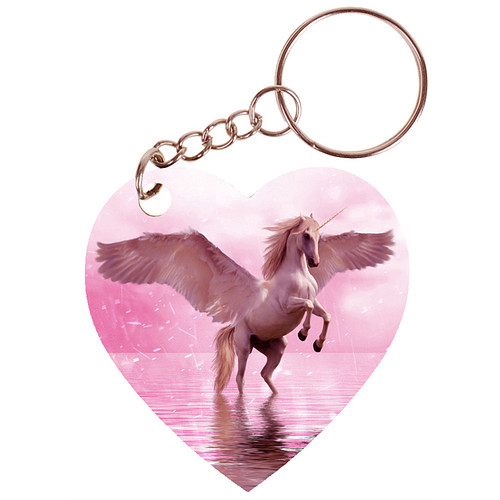Sleutelhanger hartje 5x5cm - Eenhoorn met Vleugels - Roze