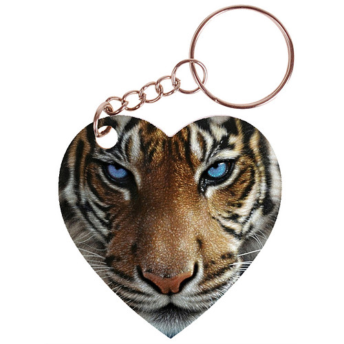 Sleutelhanger hartje 5x5cm - Tijger - Close up - Blauwe Ogen