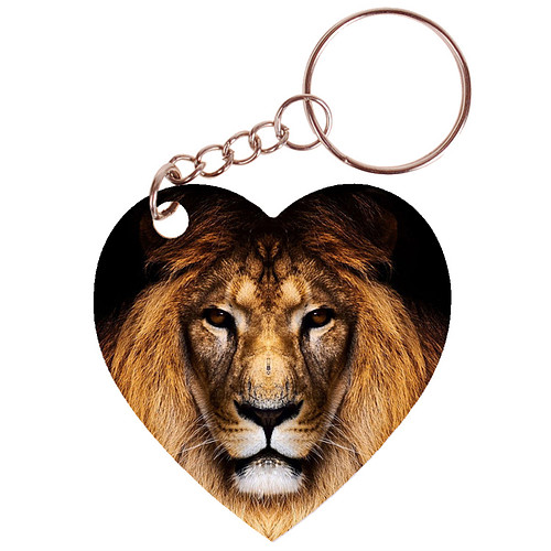 Sleutelhanger hartje 5x5cm - Leeuw - Hoofd op Zwarte Achtergrond