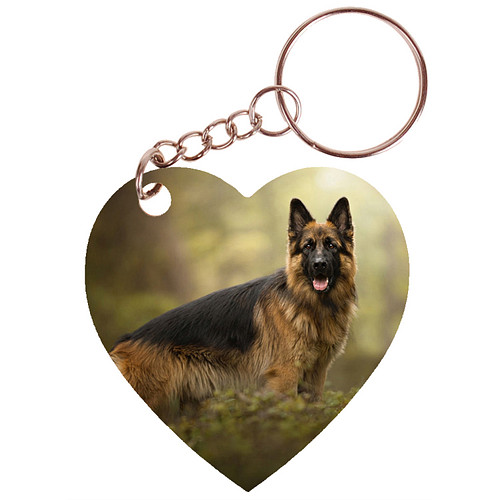 Sleutelhanger hartje 5x5cm - Duitse Herder staand in Bos