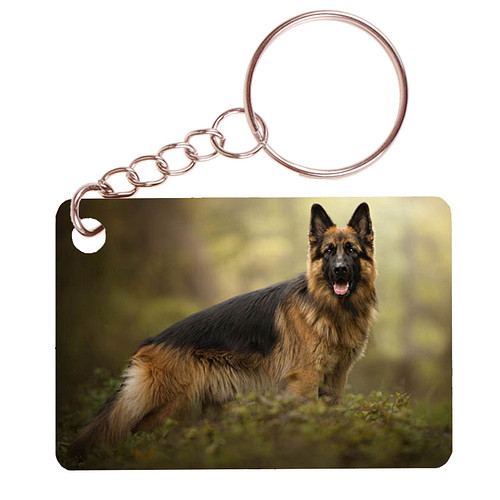 Sleutelhanger 6x4cm - Duitse Herder staand in Bos