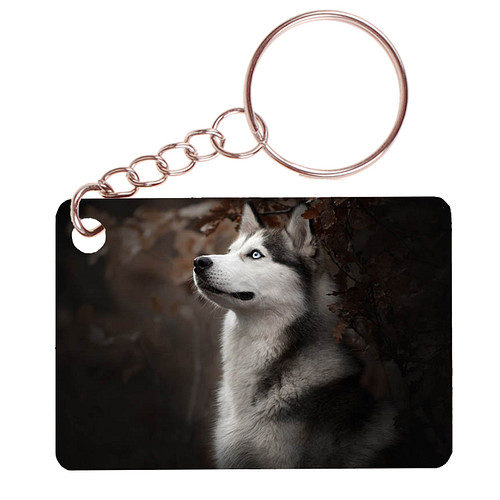 Sleutelhanger 6x4cm - Husky op Donkere Achtergrond