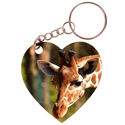 Sleutelhanger hartje 5x5cm - Giraffe - Uitgestrekte Nek