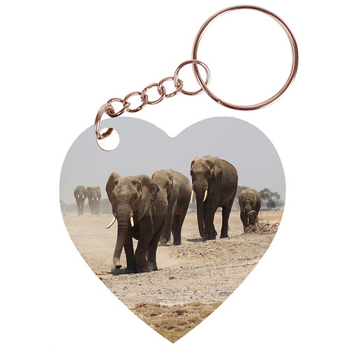 Sleutelhanger hartje 5x5cm - Olifanten Groep op Savanne
