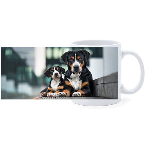 Beker - Grote Zwitserse Sennenhond met Pup Liggend