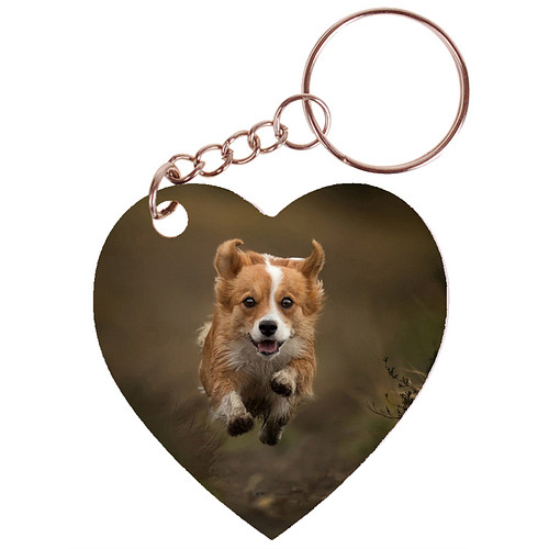 Sleutelhanger hartje 5x5cm - Welsch Corgi Pembroke Hond Rennend