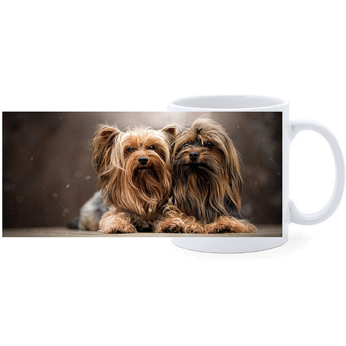 Beker - Yorkshire Terrier Duo Liggend op Kussen