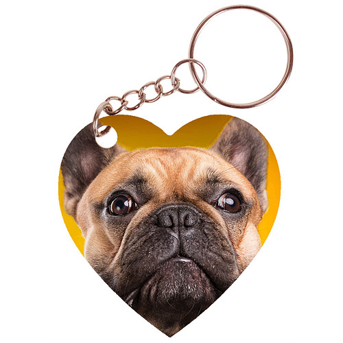 Sleutelhanger hartje 5x5cm - Franse Bulldog Bruin 