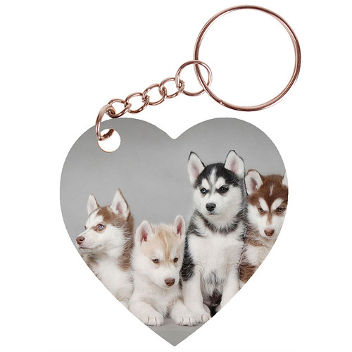 Sleutelhanger hartje 5x5cm - Husky Pups in Diverse Kleuren