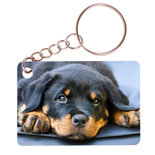Sleutelhanger 6x4cm - Rottweiler Hond Liggend op Kleed
