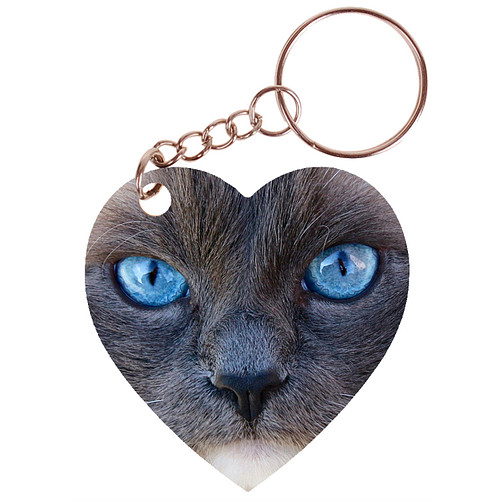 Sleutelhanger hartje 5x5cm - Siamees kat Close-up