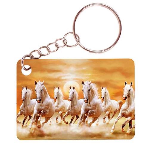 Sleutelhanger 6x4cm - Groep Witte Paarden in Galop 