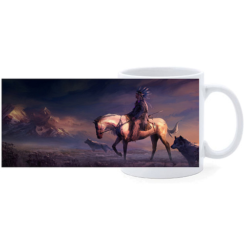 Beker - Indiaan met Wolven op Vlakte - Illustratie