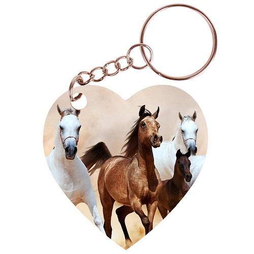Sleutelhanger hartje 5x5cm - Volbloed Paarden in Galop met Veulen