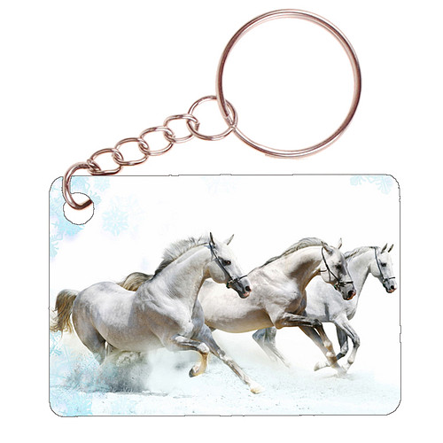 Sleutelhanger 6x4cm - 3 Witte paarden in Galop