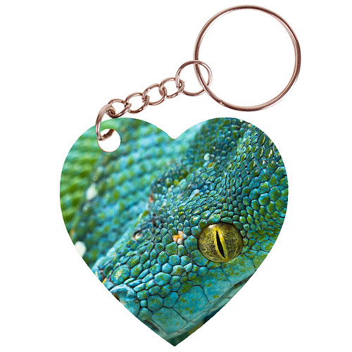 Sleutelhanger hartje 5x5cm - Slang Groen/Blauw Boompython