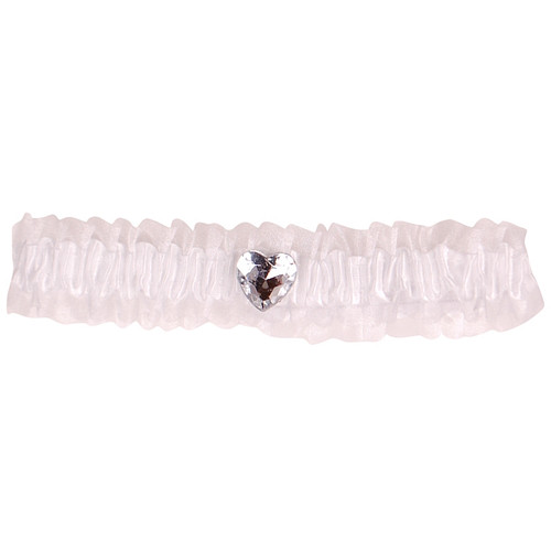 Kousenband wit met strass hartje