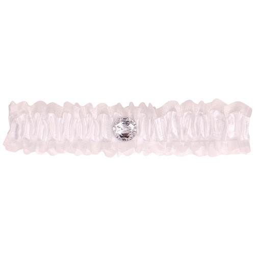 Kousenband wit met strass knoopje