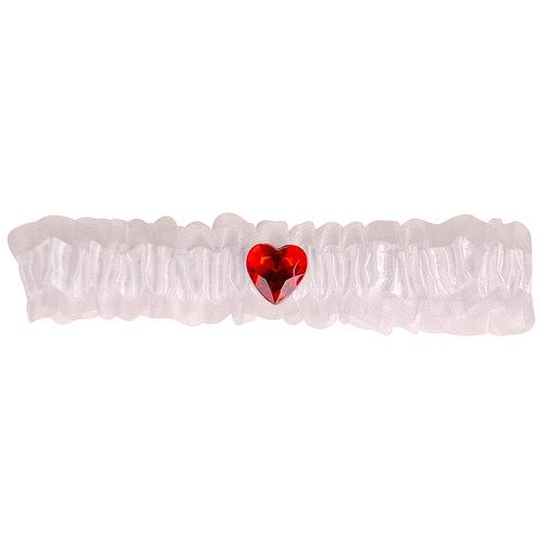 Kousenband wit met rood strass hartje