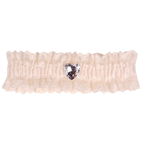 ousenband ivoor met kant en strass hartje