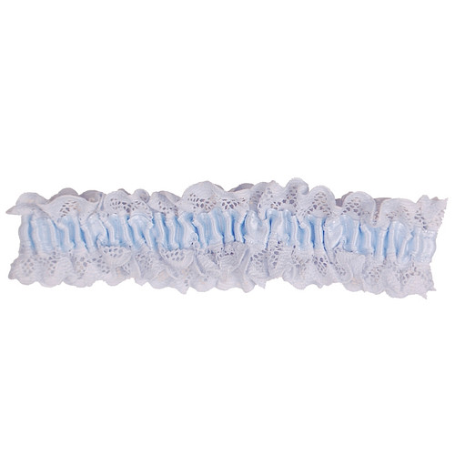 Kousenband bruid blauw met kant