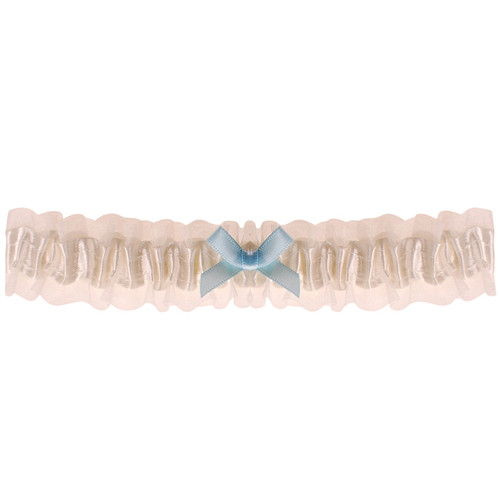 Kousenband ivoor met blauw strikje