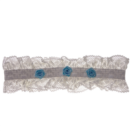 Kousenband ivoor met blauwe bloemetjes