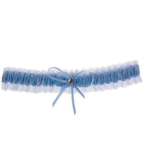 Kousenband lichtblauw met strikje en strass