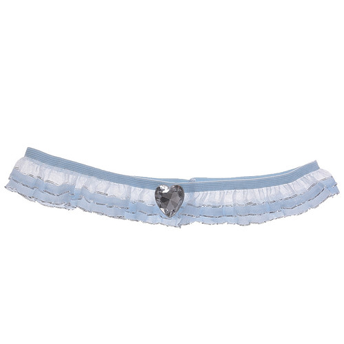 Kousenband lichtblauw met zilver en strass hartje