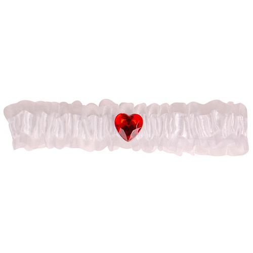 Kousenband grote maat - wit met rood strass hartje