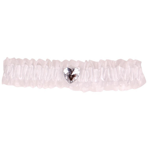 Kousenband grote maat - wit met strass hartje