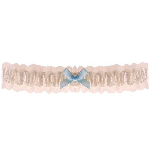 Kousenband grote maat - ivoor met blauw strikje