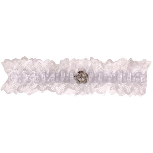 Witte Kousenband grote maat - met kant en strass bloemetje