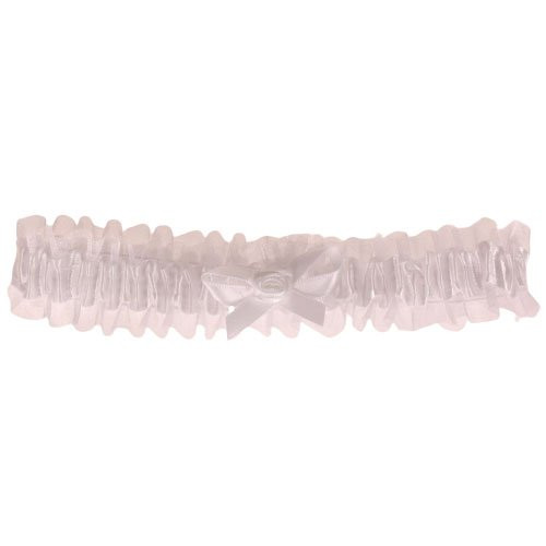 Kousenband grote maat - wit met strikje en roosje