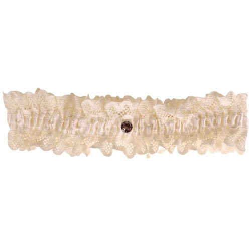 Ivoren Kousenband grote maat - met kant en strass steentje